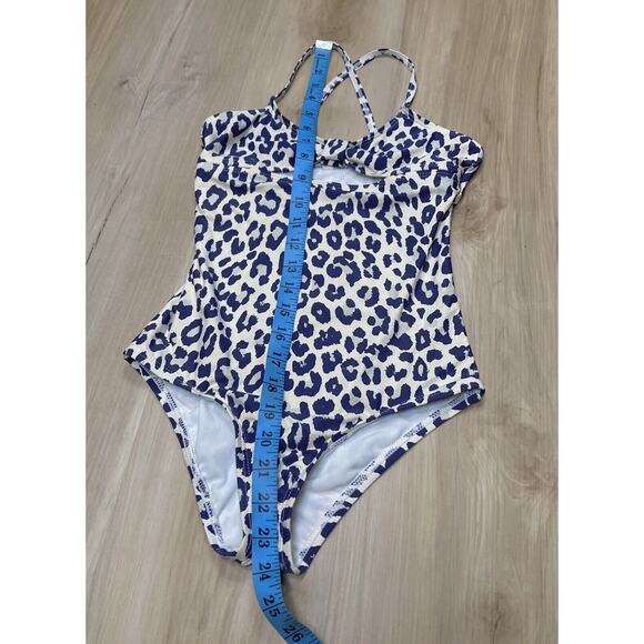 Splendid Girls sz 12 One Piece Swimsuit Navy Blue Leopard Beige Cream 52537 - Picture 10 of 14